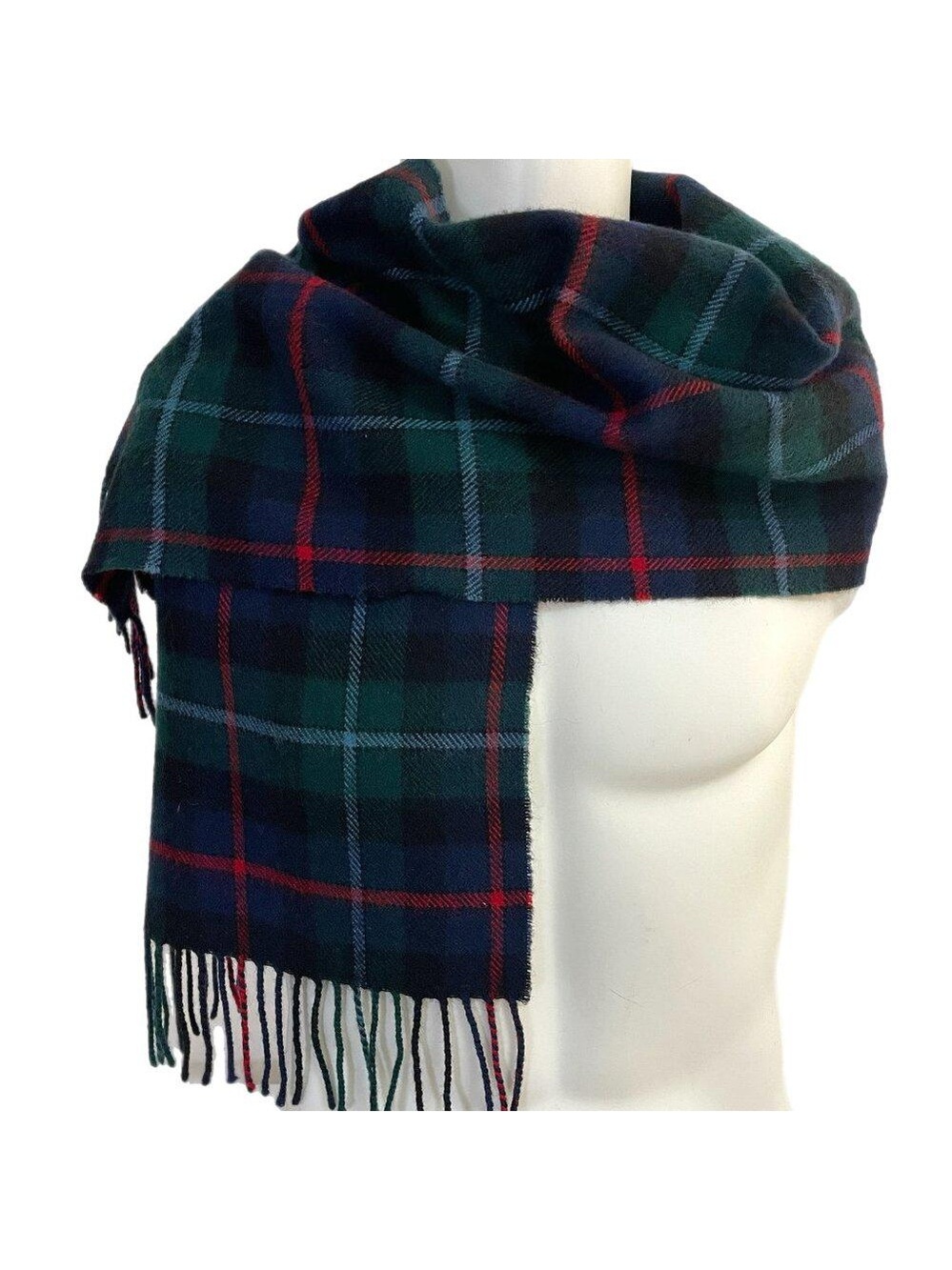 Highlander Collection - 100% Lambswool Green & Navy Tartan Scarf